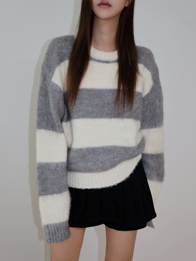 (wool) stripe round neck knit